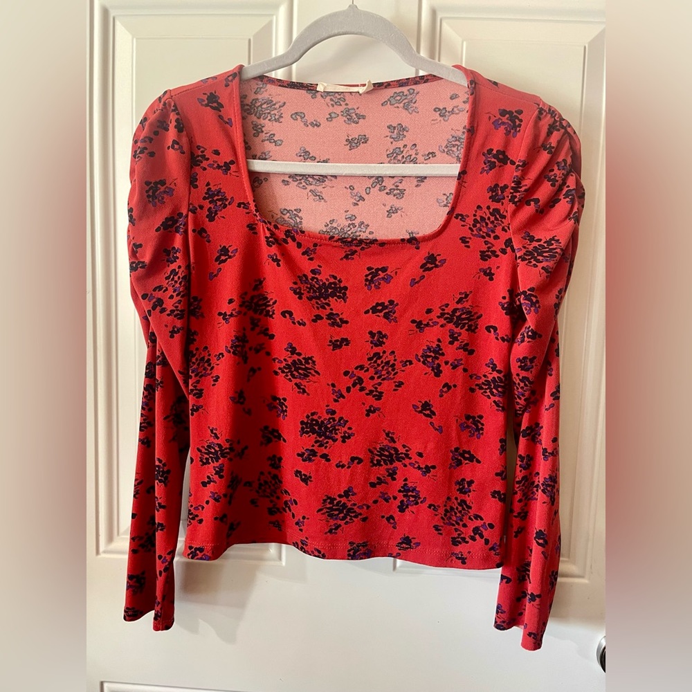 Lush Red and Black Floral Blouse